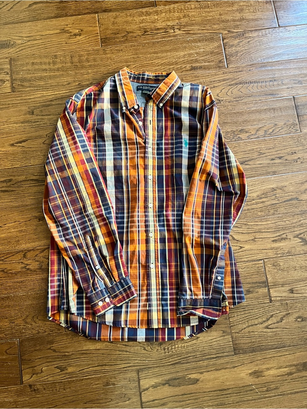 U.S. Polo Assn. Plaid Button-Down Shirt | Orange/Navy | Excellent Condition